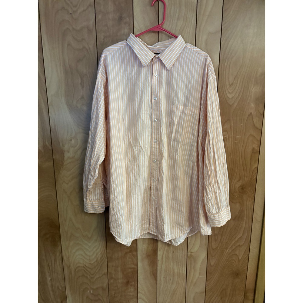 Roundtree & Yorke Mens 4XT Orange White Striped 80s Two-Ply Cotton Button Down